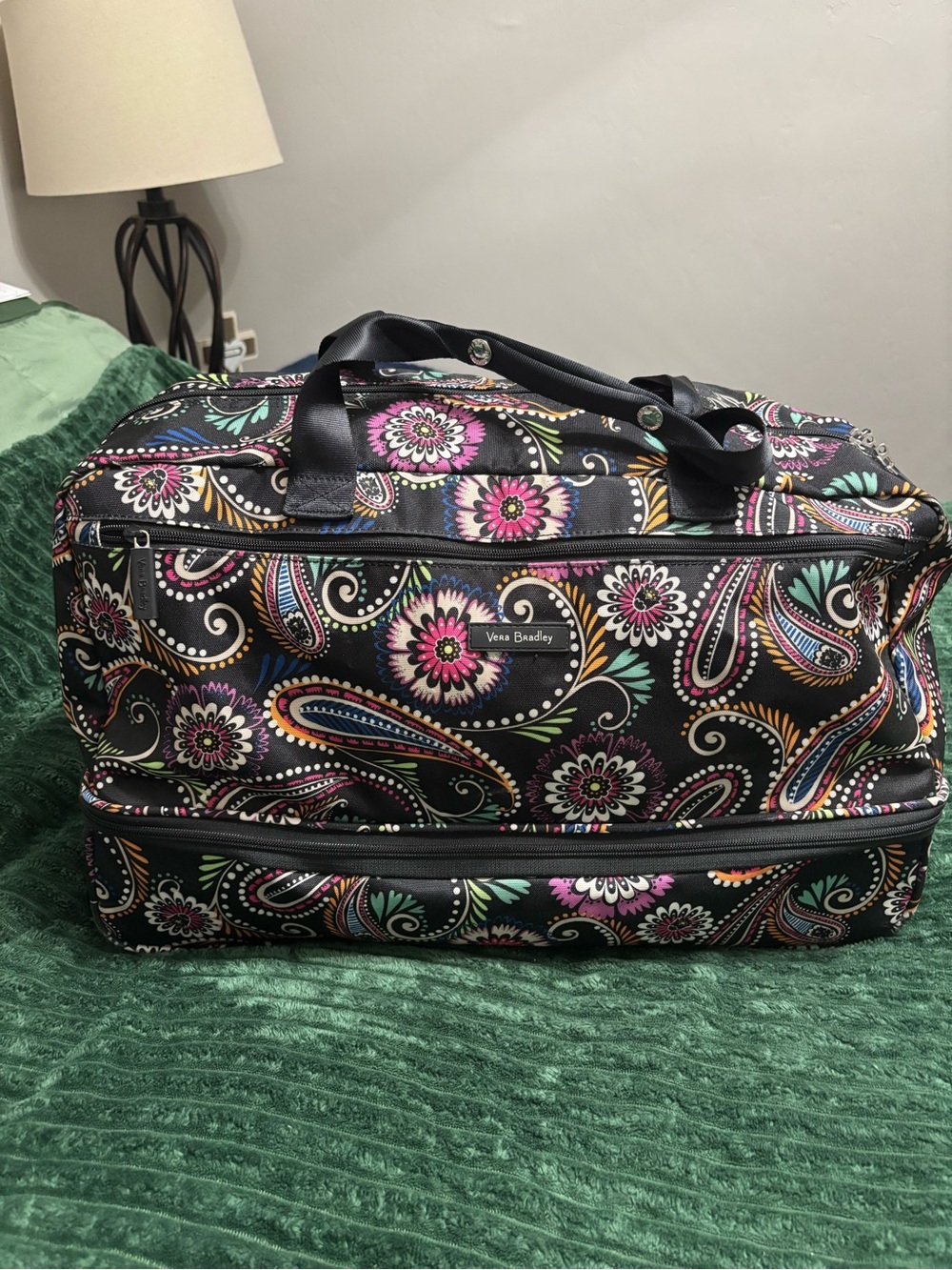 Vera Bradley Black Paisley Floral Travel Duffel with Pink & Teal Accents - Picture 2 of 5